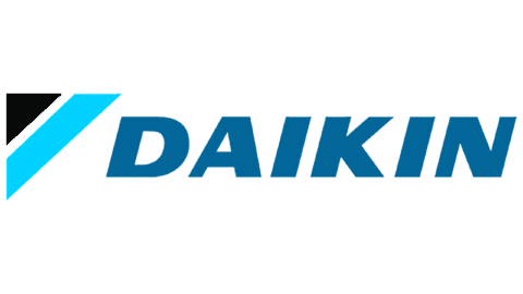 Daikin logo featuring a blue stylized swoosh and the company name in bold blue letters.